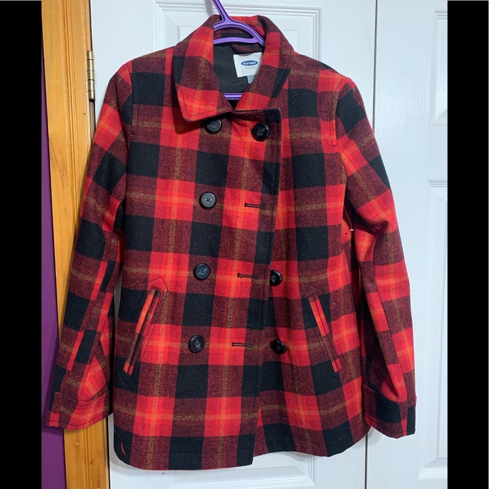 Red and black peacoat jacket 🧥 S: medium